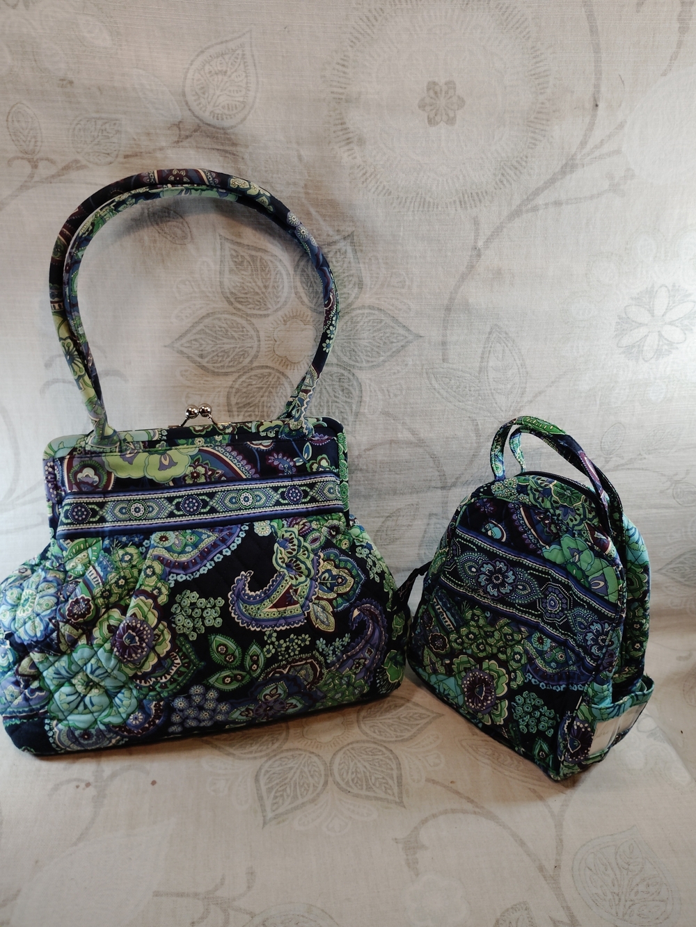 Vera Bradley Navy Floral Quilted Satchel and Insulated Lunch Tote Set